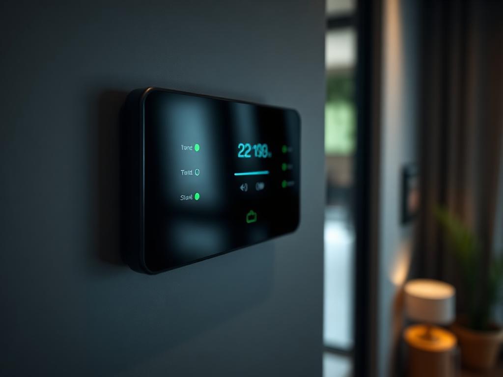 Smartes Wandbedienpanel mit grünen Statusanzeigen
